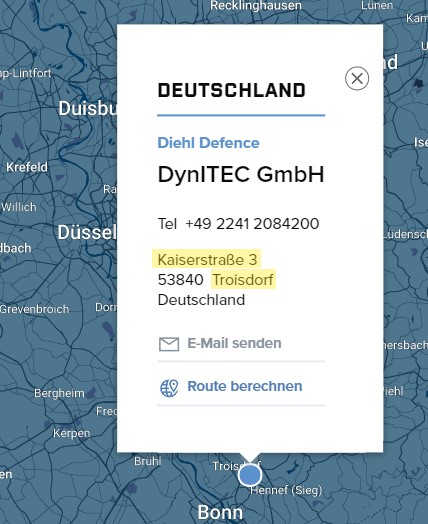 According to information from @gabonn, an explosion occurred this morning at DynITEC in Troisdorf, injuring several people. The company belongs to Diehl Defence and is one of the most important suppliers of explosives for Diehl Defence, Rheinmetall and other companies