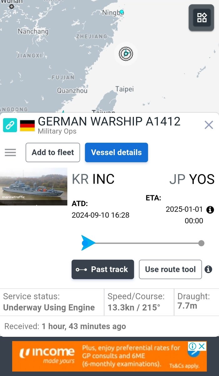 German frigate Baden-Württemberg and replenishment ship Frankfurt am Main are about to transit the Taiwan Strait today