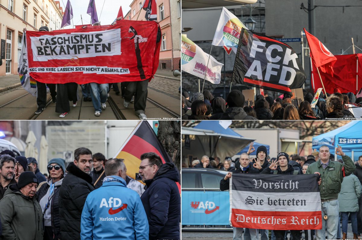 In Brandenburg an der Havel wurde heute gegen eine Wahlkampfveranstaltung der AfD protestiert.An einer Antifa-Demonstration nahmen etwa 200 Menschen teil. Die AfD Veranstaltung zog ca250, darunter auch etliche jugendliche Neonazis.