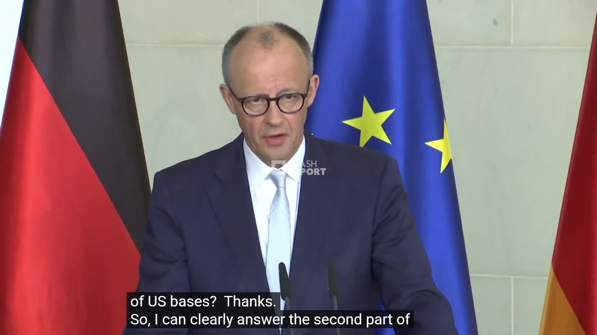 German Chancellor Merz:nnWe did not discuss any withdrawal of U.S. soldiers, nor any restriction on the use of military infrastructure maintained by the American armed forces in Germany. There are stationing agreements in place, and the federal government has no reason to doubt that the American forces have acted within the framework of these agreements in recent weeks